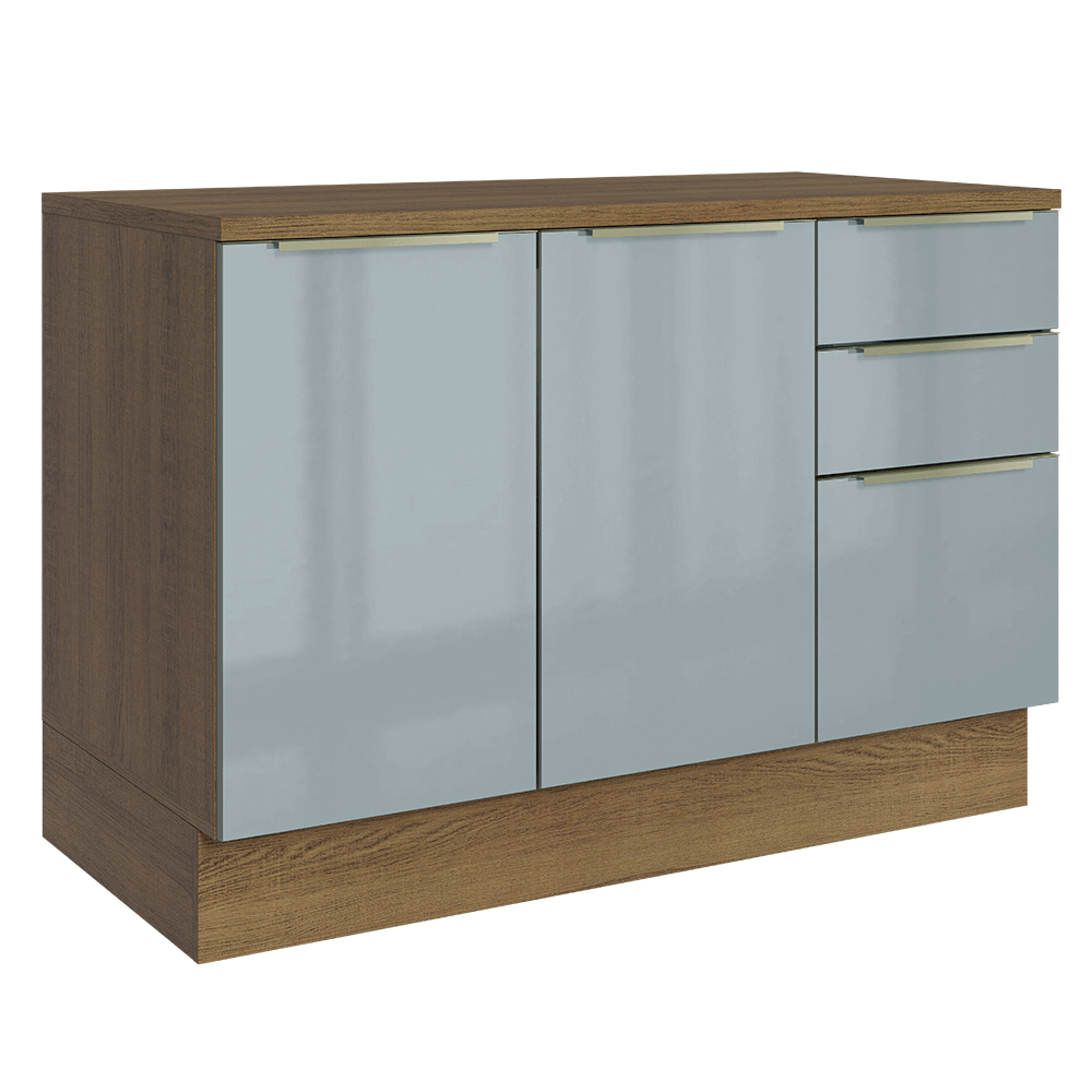 Gabinete Bajo de Cocina 120 cm 2 Puertas 3 Cajones Marrón/Gris Lux Madesa