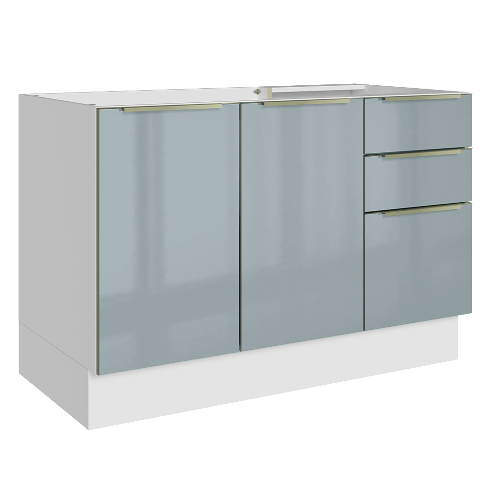 Gabinete Bajo para Fregadero 120 cm 2 Puertas 3 Cajones (Sin Encimera) Blanco/Gris Lux Madesa