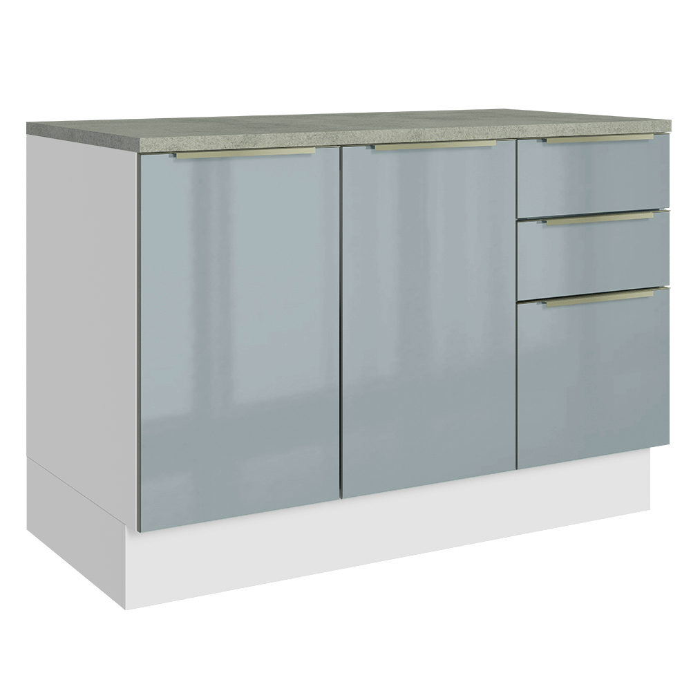 Gabinete Bajo de Cocina 120 cm 2 Puertas 3 Cajones Blanco/Gris Lux Madesa