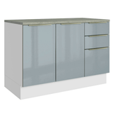 Gabinete Bajo de Cocina 120 cm 2 Puertas 3 Cajones Blanco/Gris Lux Madesa