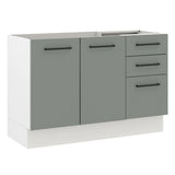 Gabinete Bajo de Tarja 120cm 2 Puertas 3 Cajones (Sin Encimera y Sin Tarja) Blanco/Gris Agata