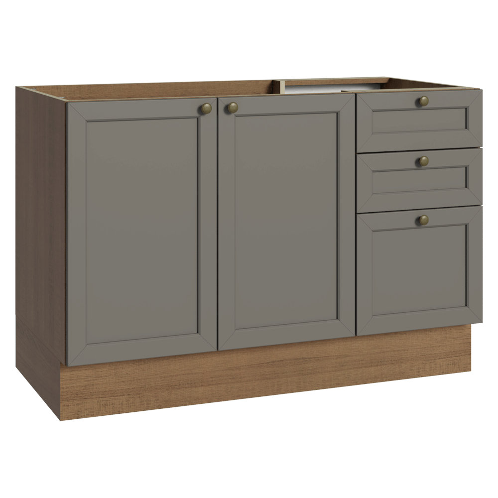 Gabinete Bajo para Fregadero 120 cm 2 Puertas 3 Cajones (Sin encimera) Marrón/Gris Vik Madesa
