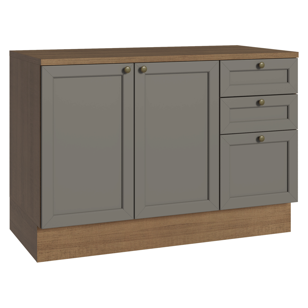Gabinete Bajo 120 cm 2 Puertas 3 Cajones Marrón/Gris Vik Madesa
