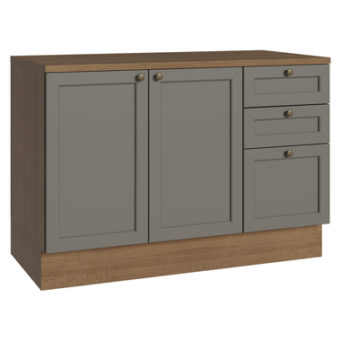 Gabinete Bajo 120 cm 2 Puertas 3 Cajones Marrón/Gris Vik Madesa