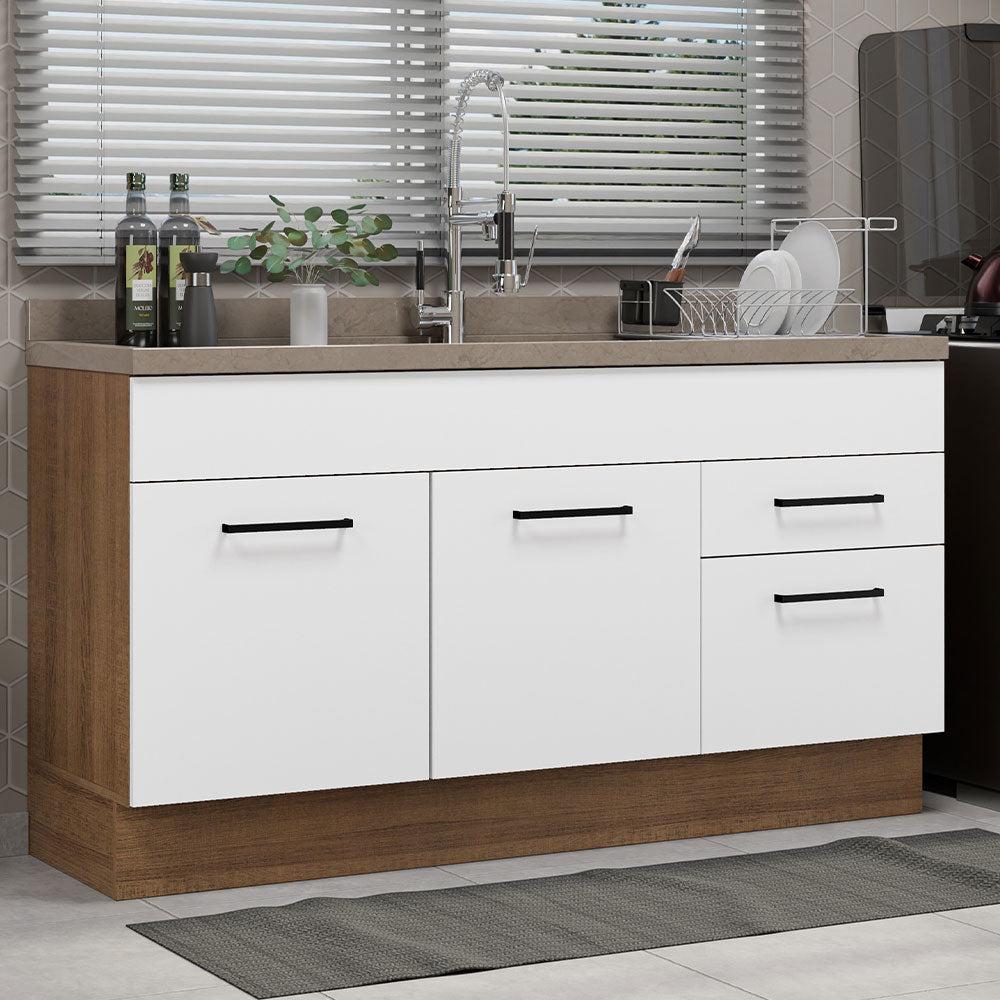 Gabinete Bajo 150 cm 2 Puertas 2 Cajones Sin Encimera Marrón/Blanco Agata Madesa