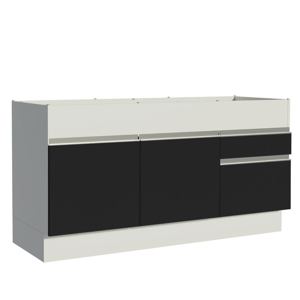 Gabinete Bajo para Fregadero 150cm 2 Puertas y 2 Cajones (Sin Encimera Ni Fregadero) Glamy Blanco/Negro