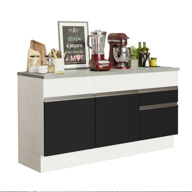 Gabinete Bajo para Fregadero 150 cm 2 Puertas 2 Cajones Blanco/Negro Glamy Madesa
