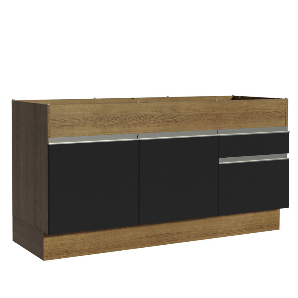 Gabinete Bajo para Fregadero 150cm 2 Puertas y 2 Cajones (Sin Encimera Ni Fregadero) Glamy Marrón/Negro