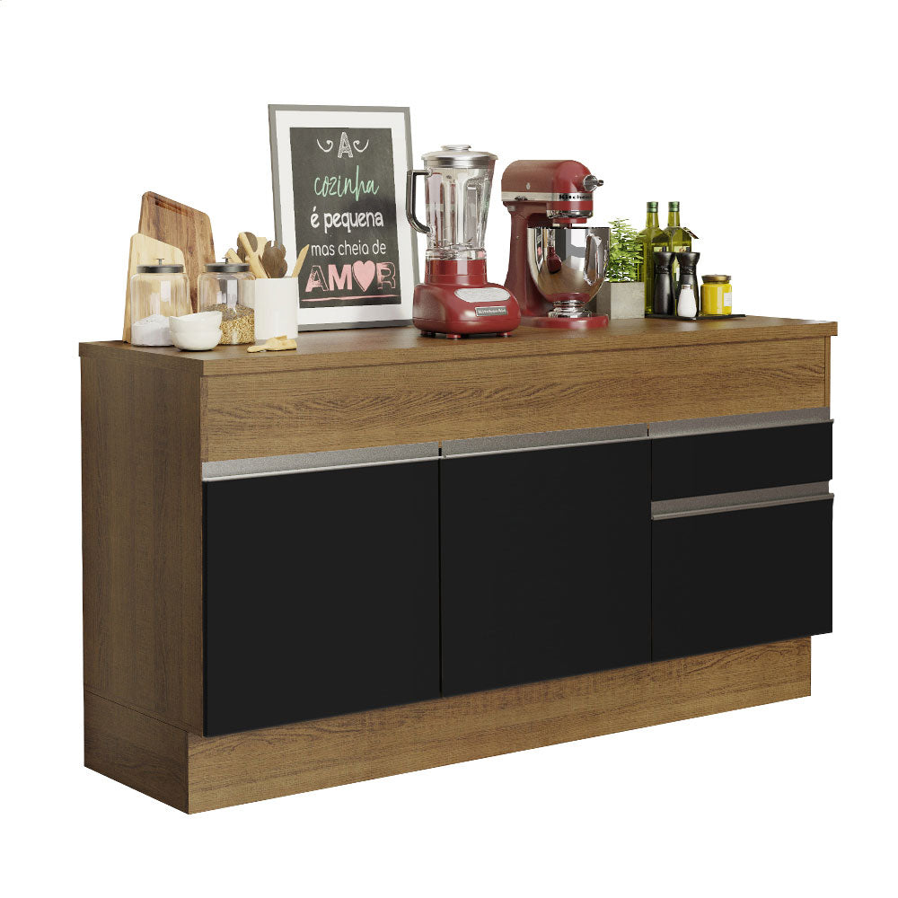 Gabinete Bajo para Fregadero 150 cm 2 Puertas y 2 Cajones (Con Encimera) Glamy Marrón/Negro