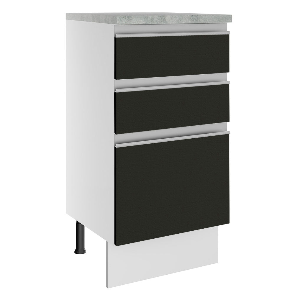 Gabinete Bajo 40 cm 3 Cajones Blanco/Negro Glamy Madesa