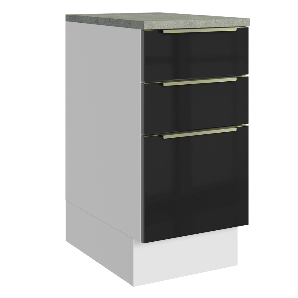 Gabinete Bajo de Cocina 40 cm 3 Cajones Blanco/Negro Lux Madesa