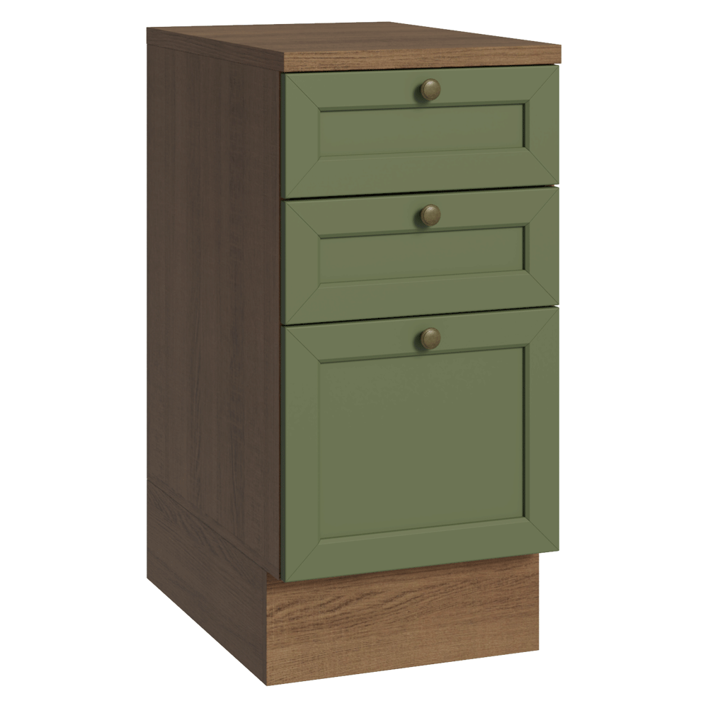 Gabinete Bajo de Cocina 40 cm 3 Cajones Marrón/Verde Vik Madesa