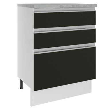 Gabinete Bajo 60 cm 3 Cajones Blanco/Negro Glamy Madesa