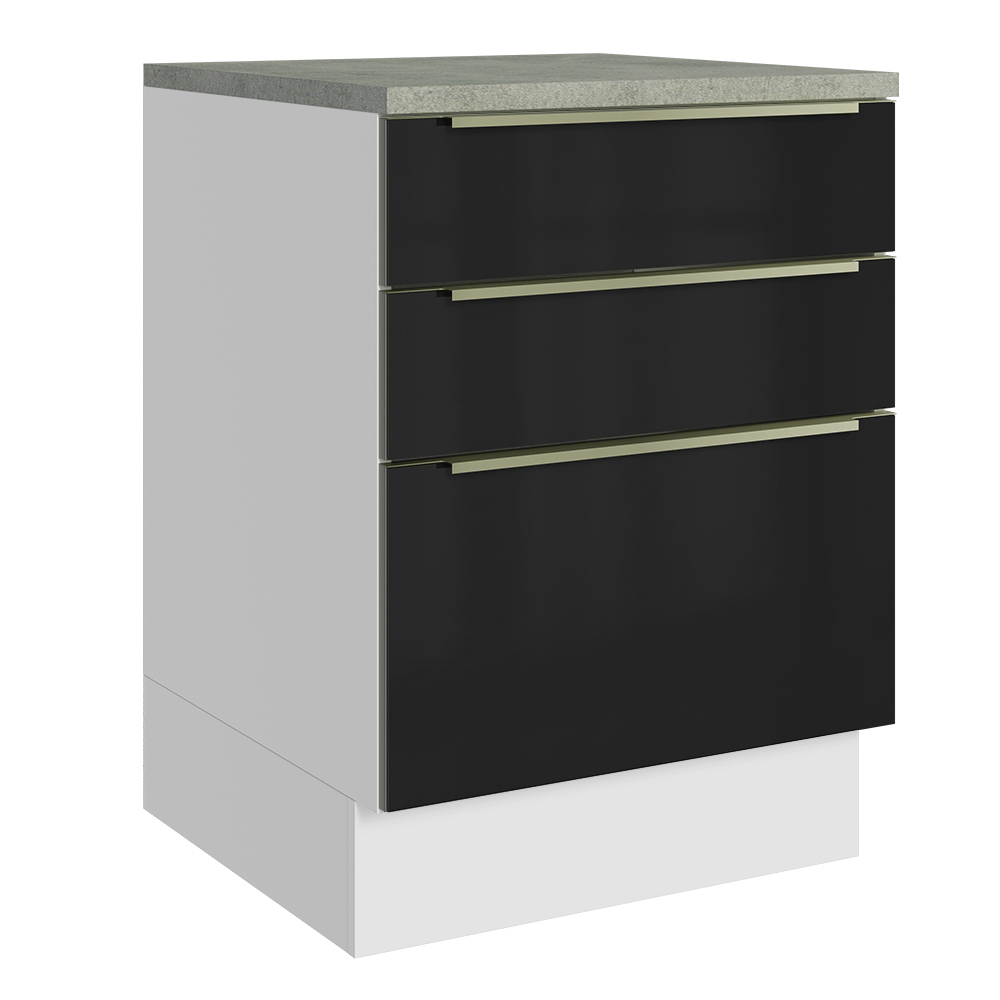 Gabinete Bajo de Cocina 60 cm 3 Cajones Blanco/Negro Lux Madesa