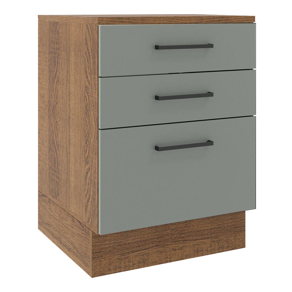 Gabinete Bajo 60 cm 3 Cajones Agata Marrón/Gris