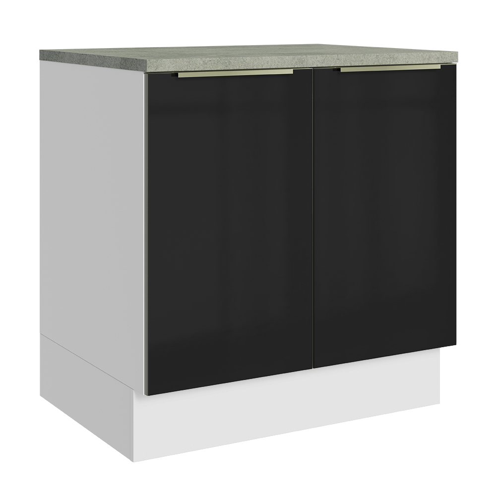 Gabinete Bajo de Cocina 80 cm 2 Puertas Blanco/Negro Lux Madesa