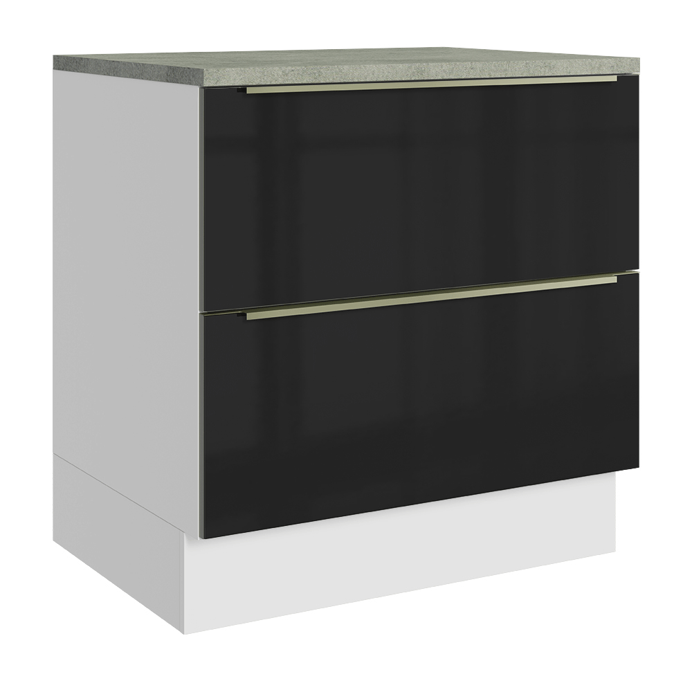 Gabinete Bajo de Cocina 80 cm 2 Cajones Blanco/Negro Lux Madesa
