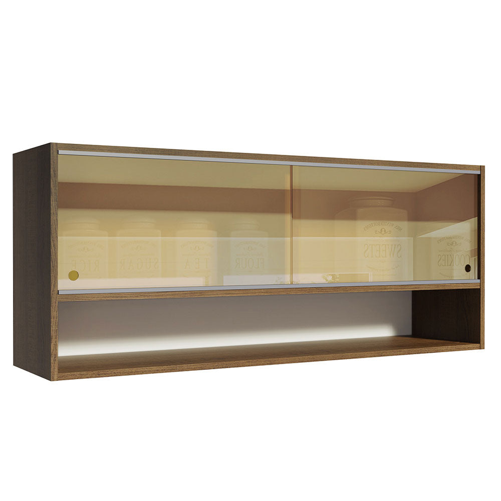 Gabinete Superior Madesa 120cm 2 Puertas Corredizas Vidrio Reflectante 1 Nicho para Cocinas Glamy, Lux y Reims Marrón