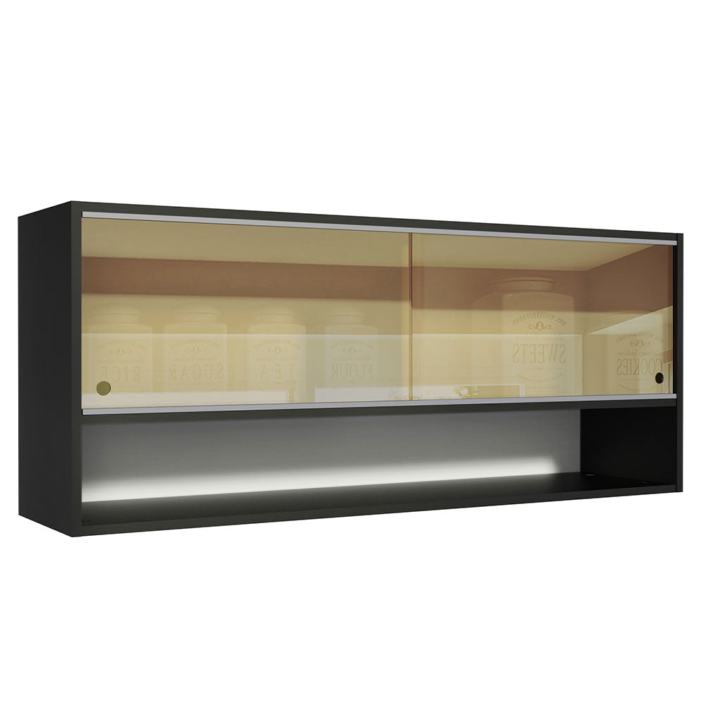 Gabinete Superior Reims 120cm 2 Puertas Corredizas de Vidrio Reflejante 1 Nicho Negro