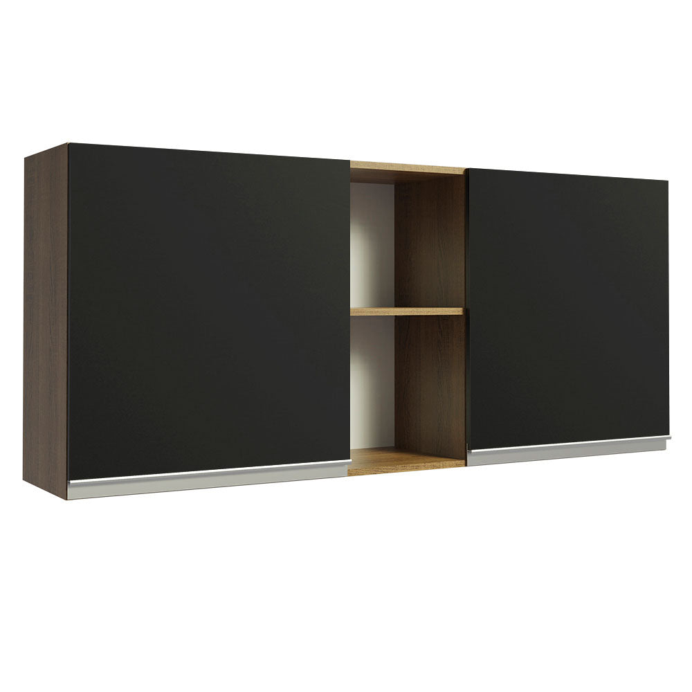 Gabinete Superior 150 cm 2 Puertas 2 Nichos Marrón/Negro Glamy Madesa