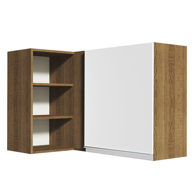 Gabinete Superior Esquinero 166 cm 1 Puerta 3 Nichos Marrón/Blanco Glamy Madesa