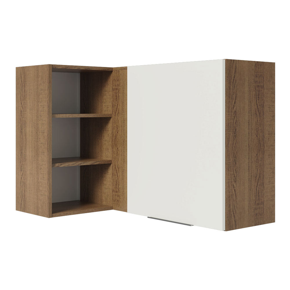 Gabinete Superior Esquinero 166 cm 1 Puerta 3 Nichos Marrón/Blanco Stella Madesa