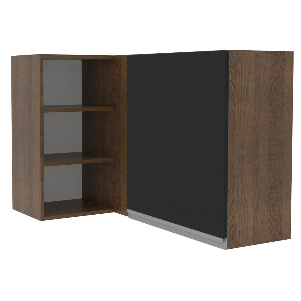 Gabinete Superior Esquinero 166 cm 1 Puerta 3 Nichos Marrón/Negro Glamy Madesa