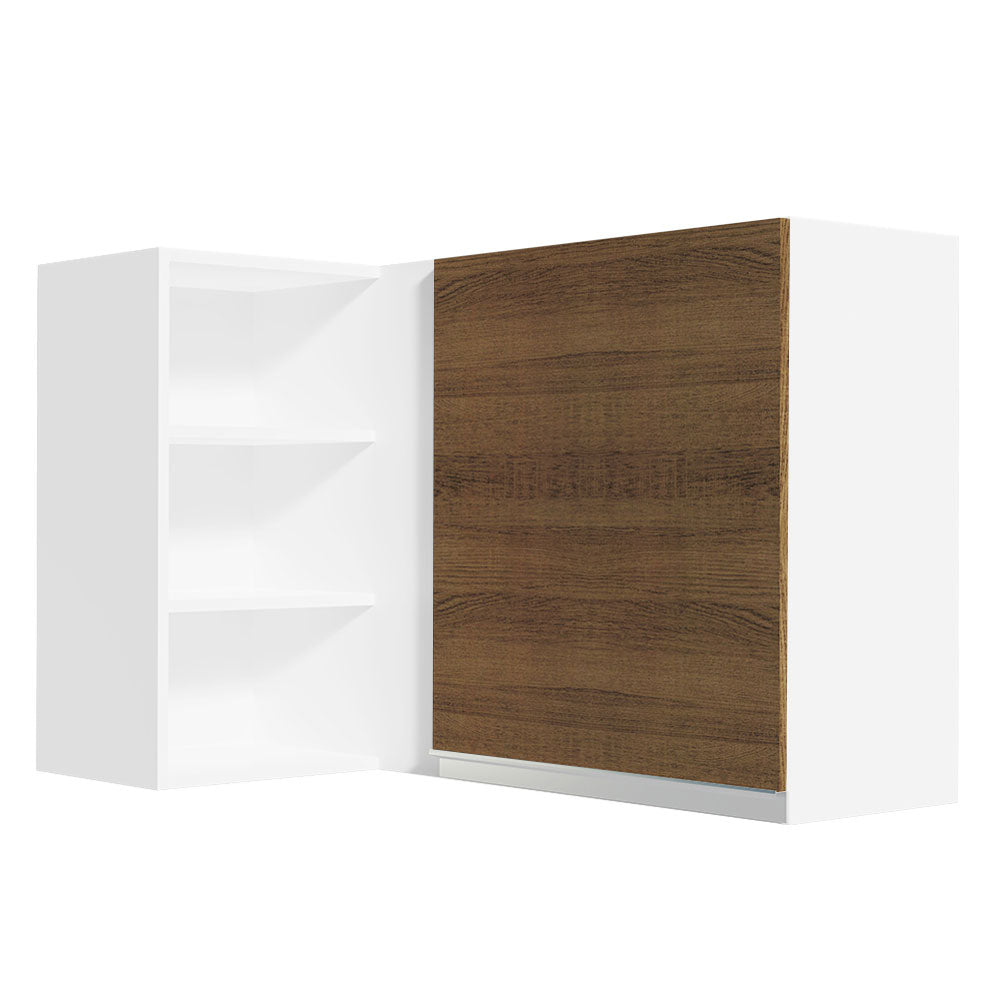 Gabinete Superior Esquinero 166 cm 1 Puerta 3 Nichos Blanco/Marrón Glamy Madesa