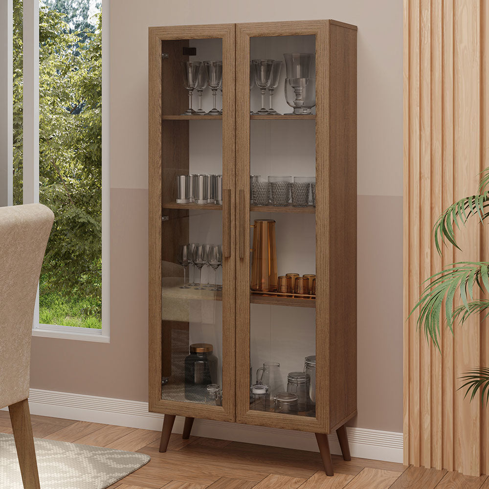 Mueble de Cocina Vitrina 70cm 2 Puertas de Vidrio con Patas Marrón Madesa
