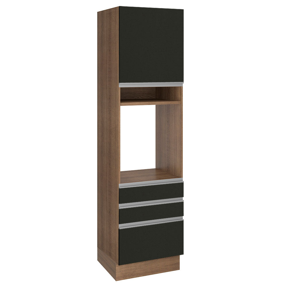 Mueble de Cocina para Horno Glamy 60 cm 1 Puerta y 3 Cajones Marrón/Negro