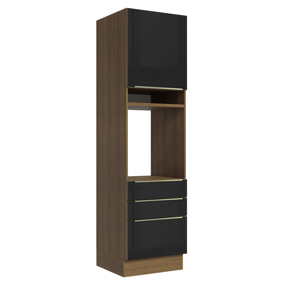 Mueble para Horno 60 cm 1 Puerta e 3 Cajones Marrón/Negro Lux Madesa