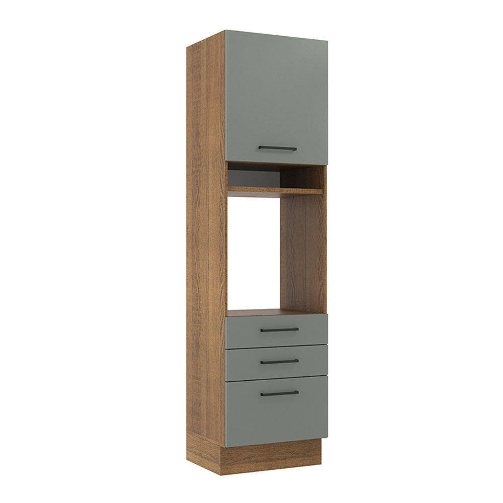 Mueble de Cocina para Horno Agata 60 cm 1 Puerta y 3 Cajones Marrón/Gris