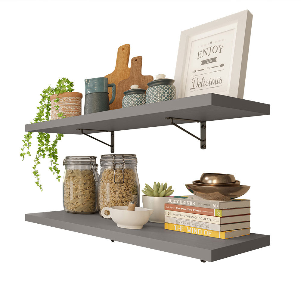 Kit 2 Repisas de Cocina 60 cm con Soporte Metálico Gris