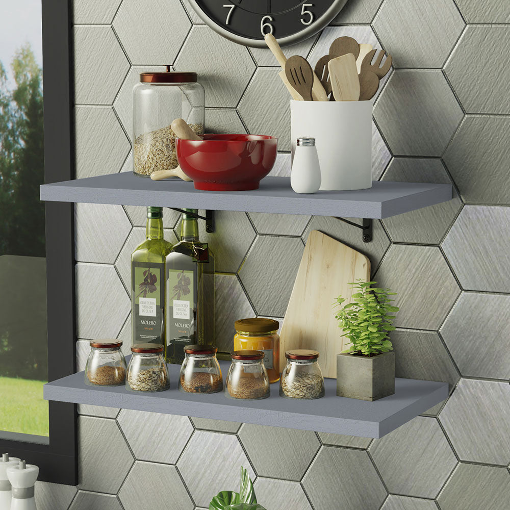 Kit 2 Repisas de Cocina 80 cm con Soporte Metálico Gris