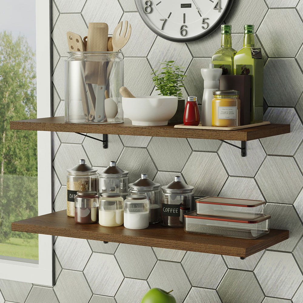 Kit 2 Repisas de Cocina 80 cm con Soporte Metálico Marrón Madesa