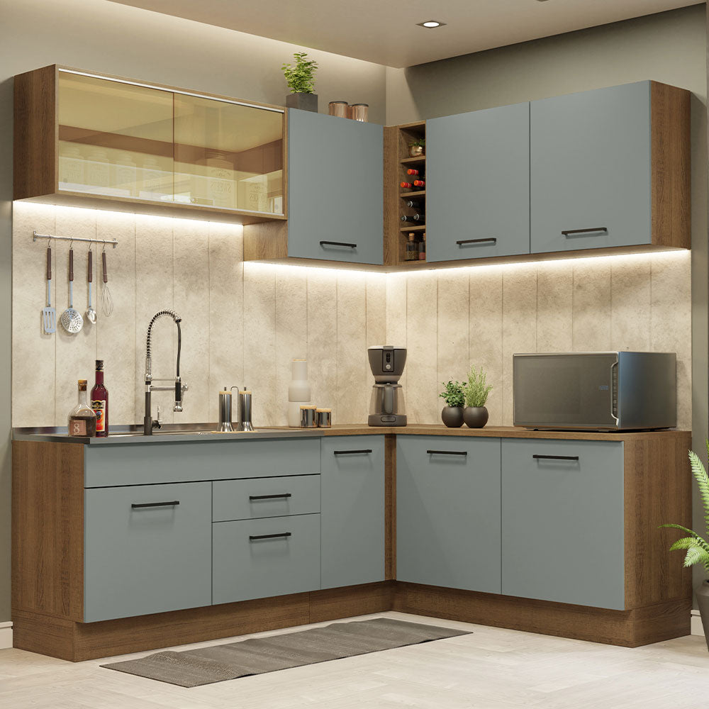 Cocina Integral Esquinera 389cm Marrón/Gris Agata 01