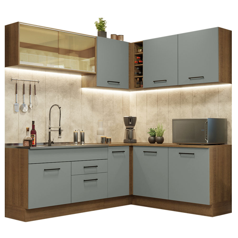 Cocina Integral Esquinera 389 x 52 cm Marrón/Gris Agata 01