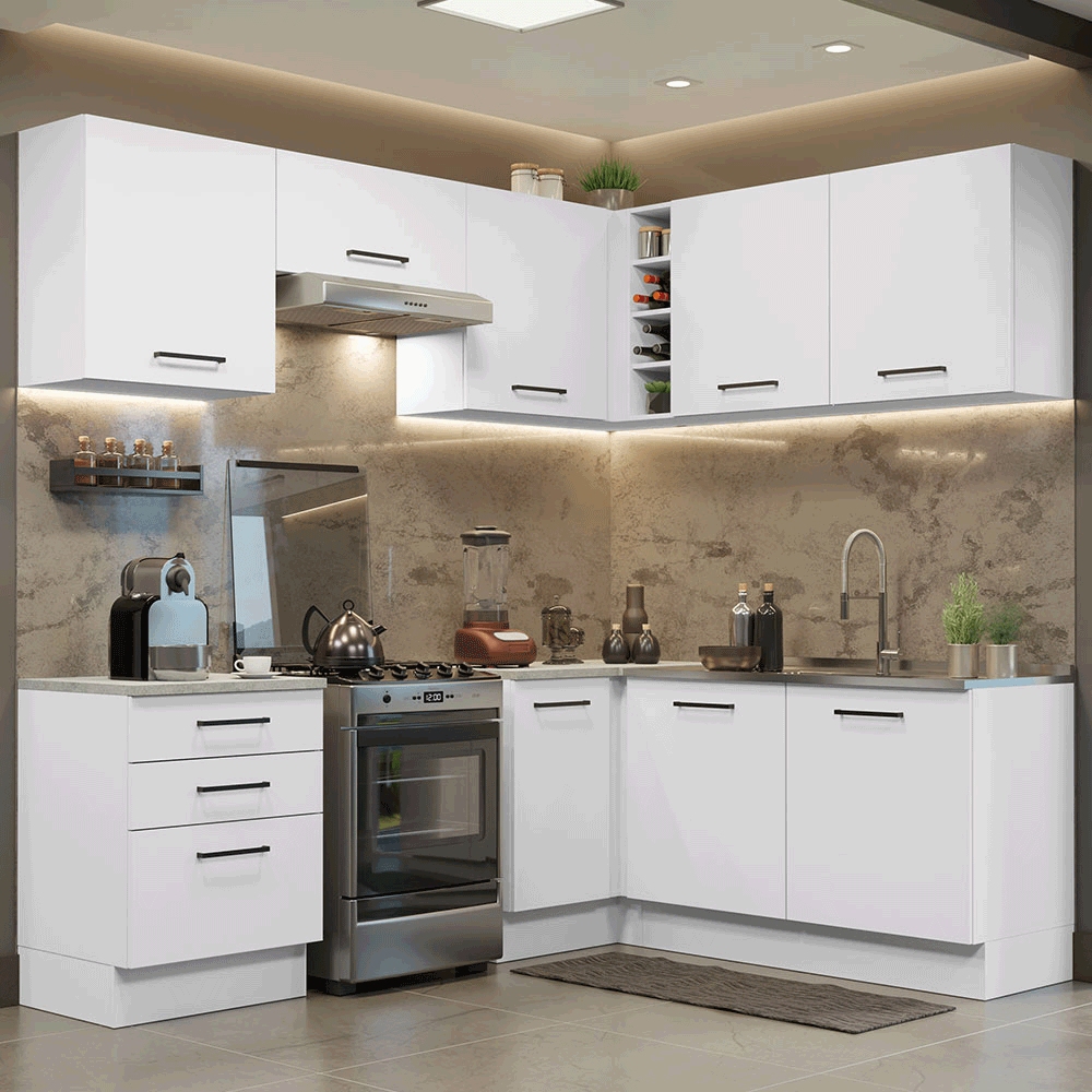 Cocina Integral Esquinera 399cm Blanco Agata 02