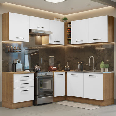 Cocina Integral Esquinera 399cm Marrón/Blanco Agata 02