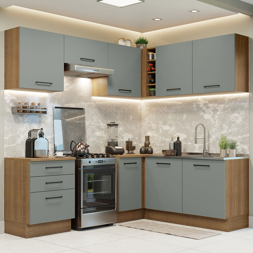 Cocina Integral Esquinera 399cm Marrón/Gris Agata 02