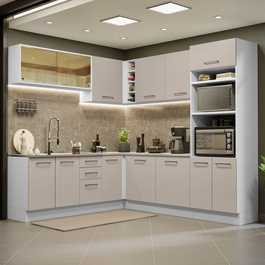 Cocina Integral de Esquina 459cm Blanco/Crema Agata 01