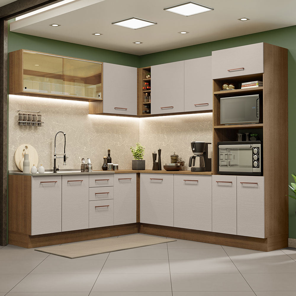 Cocina Integral Esquinera 459cm Marrón/Crema Agata 01