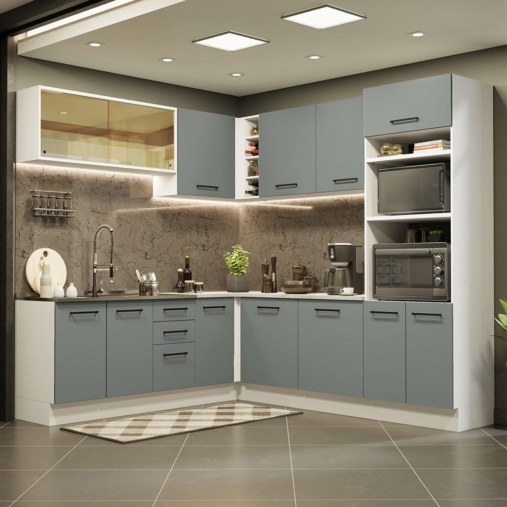Cocina Integral Esquinera 459cm Blanco/Gris Agata 01