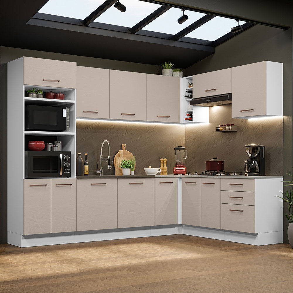 Cocina Integral Esquinera 479cm Blanco/Crema Agata 01