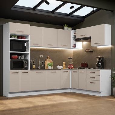 Cocina Integral Esquinera 479cm Blanco/Crema Agata 01