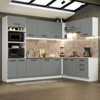 Cocina Integral Esquinera 479 x 52 cm 13 Puertas 3 Cajones Blanco/Gris Agata