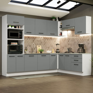 Cocina Integral Esquinera 479cm Blanco/Gris Agata 01