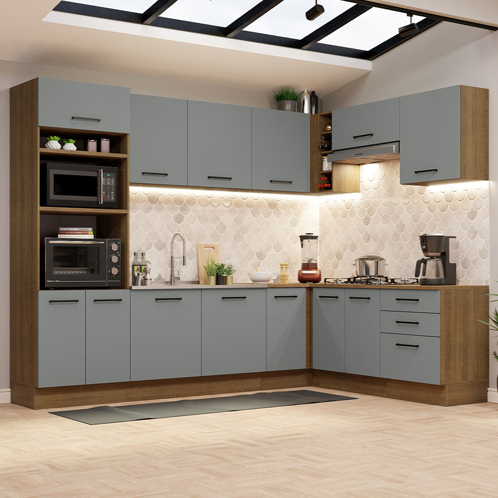 Cocina Integral Esquinera 479cm Marrón/Gris Agata 01