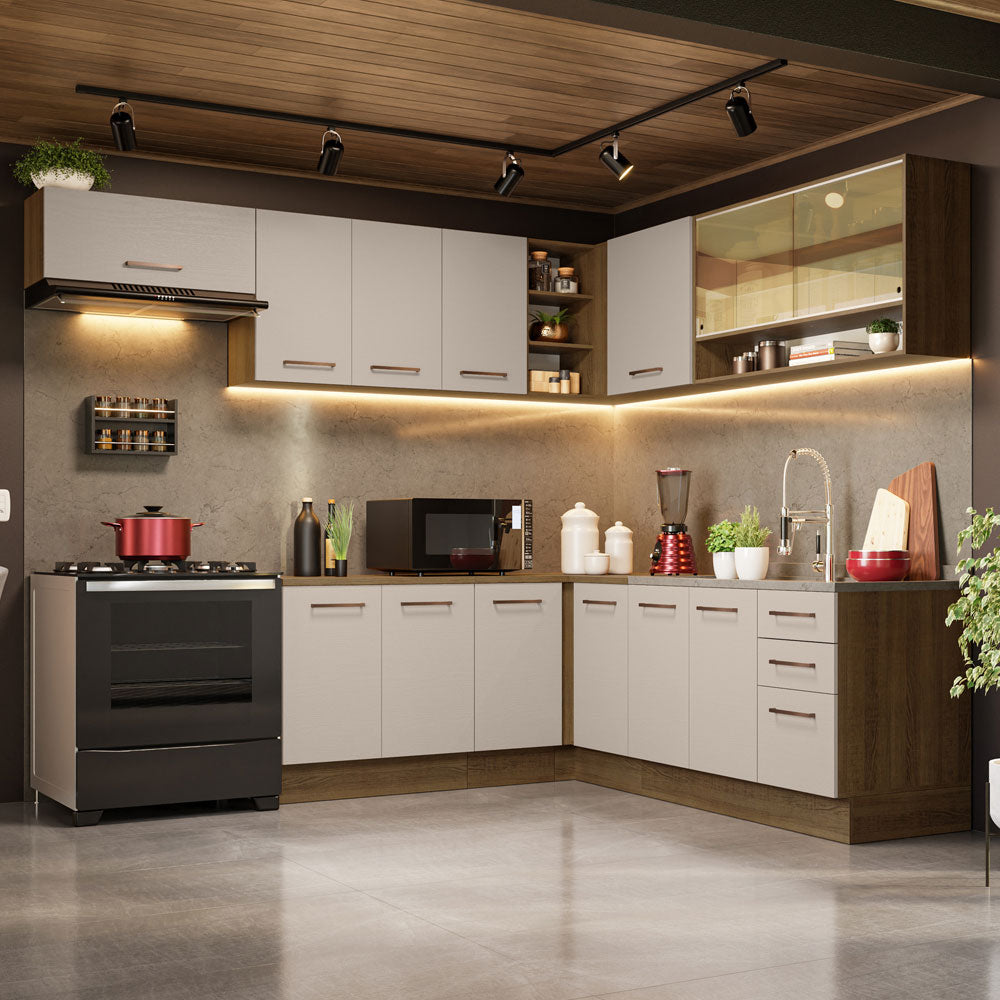 Cocina Integral de Esquina 486 x 60 cm Marrón/Crema 60cm de Profundidad Agata 01