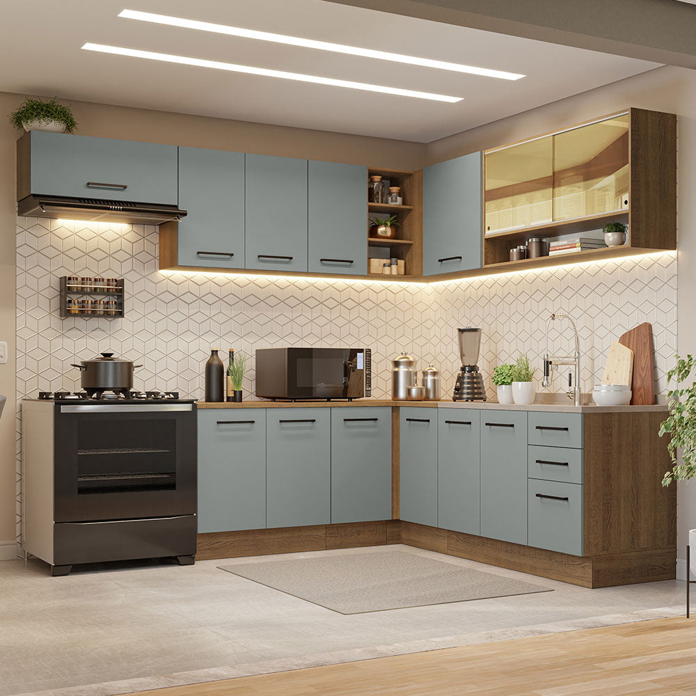 Cocina Integral de Esquina 486cm Marrón/Gris 60cm de Profundidad Agata 01